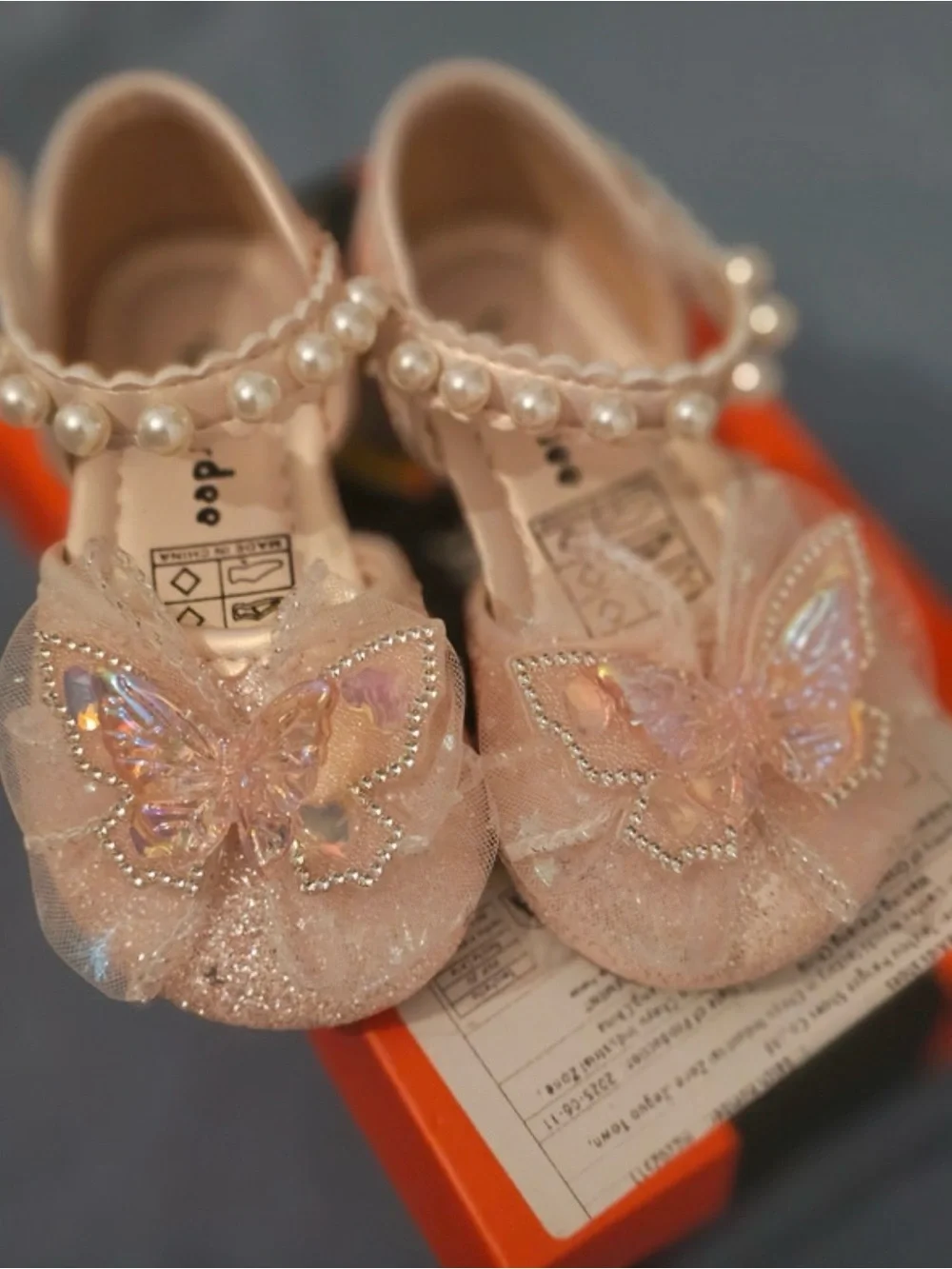 Baby Girls Pearl Strap Pink Butterfly Dress Shoes
